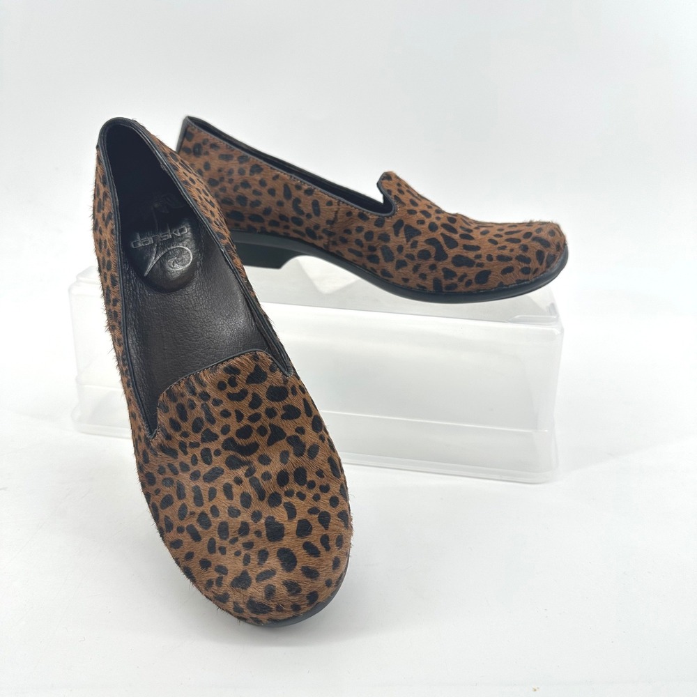 Dansko Olivia Loafers Leopard Calf Hair Leather Slip On Women 38 Comfort Teacher